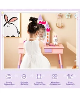 Costway Kids Vanity Set Princess Makeup Pretend Play Dressing Mirror