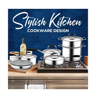 NutriChef Kitchenware Pots & Pans Set - Clad Kitchen Cookware
