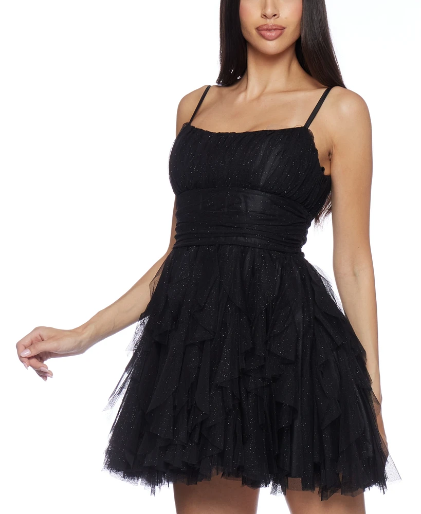 B Darlin Juniors' Scoop-Neck Fit & Flare Mini Glitter Dress