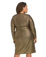 Calvin Klein Plus Size Metallic Faux-Wrap Sheath Dress