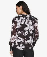 Calvin Klein Women's Printed V-Neck Long-Sleeve Top