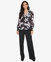 Calvin Klein Women's Printed V-Neck Long-Sleeve Top