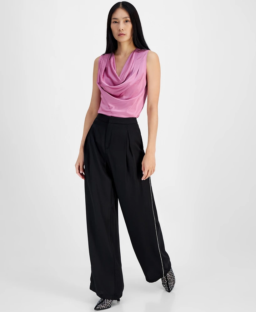 I.n.c. International Concepts Women's High-Rise Rhinestone-Trim Wide-Leg Pants, Created for Macy's