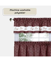 Kate Aurora Country Farmhouse Plaid Live laugh love 3 Piece Kitchen Curtain Set