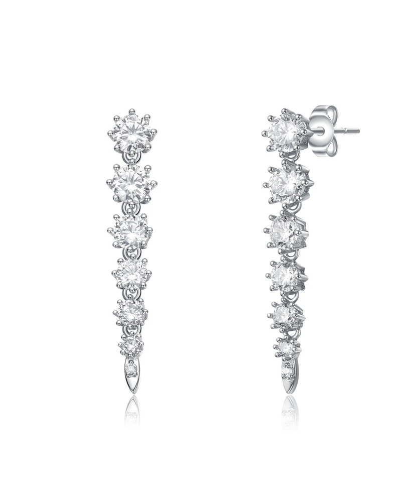 Genevive Sterling Silver Cubic Zirconia Linear Fringe Icicle Earrings in White Gold Plated or 14k Gold Plated