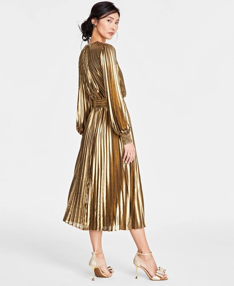 I.n.c. International Concepts Women's Metallic Pleated Midi Dress, Created for Macy's