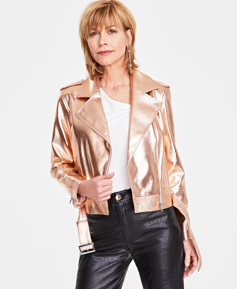 I.n.c. International Concepts Women's Metallic Moto Jacket, Created for Macy's