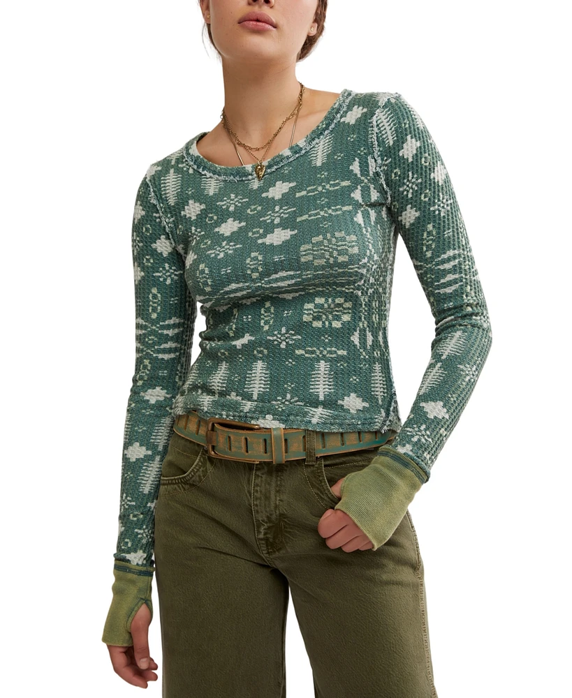 Free People Women's Pretty Little Printed Cotton Thermal Top