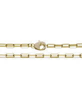 Rachel Glauber 14K Gold Plated Cubic Zirconia Pave Clasp Paperclip Link Necklace