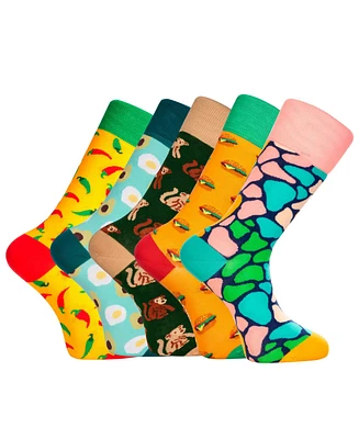 Love Sock Company Men's Luxury Cotton Patterned Novelty Crew Socks with Seamless Toe. Novelty Mix Bundle Sock, Pack Of 5