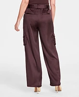 I.n.c. International Concepts Women's High-Rise Belted Satin Cargo Pants, Created for Macy's