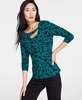 I.n.c. International Concepts Women's Snakeskin-Print Cutout Top, Created for Macy's