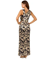 Adrianna Papell Petite Foil-Print Asymmetric Gown