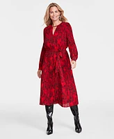 I.n.c. International Concepts Women's Printed Tie-Waist Pleated Midi Dress, Created for Macy's