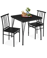 Best Choice Products 3-Piece Indoor Metal Wood Square Dining Table, Furniture Set w/ 2 Chairs