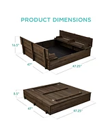 Best Choice Products 47x47-Inch Kids Wooden Outdoor Sandbox w/ 2 Foldable Bench Seats, Sand Protection, Liner