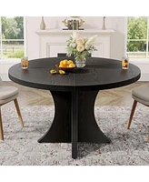 Tribesigns Round Dining Table for 4-6, 47.24-Inch Farmhouse Kitchen Table, Wood with Pedestal Base, Small Dinner Room,Li