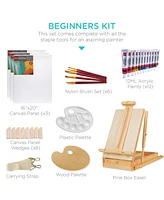Best Choice Products French Easel, 32pc Beginners Kit Portable Wooden Adjustable Tripod w/ Paint Supplies