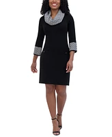 Jessica Howard Women's Cowl-Neck Contrast-Trim Sweater Dress