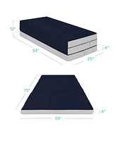 Best Choice Products 4in Thick Folding Portable Midnight Blue Mattress Topper w/ Carry Case