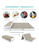 Best Choice Products 4in Thick Folding Portable Taupe Mattress Topper w/ Carry Case