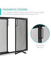 Best Choice Products 38.5x31in 2-Door Fireplace Screen, Handcrafted Wrought Iron Spark Guard w/ Magnetic Doors