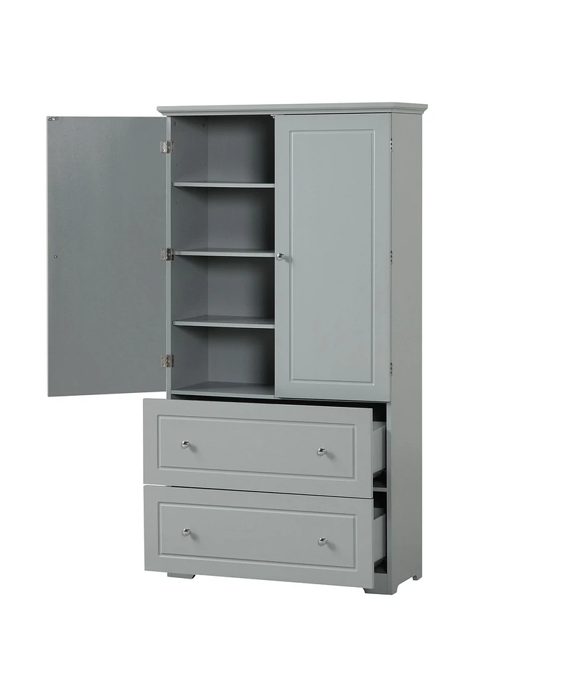 Slickblue Wide Grey Bathroom Storage Cabinet – Freestanding Mdf with Painted Finish, Two Drawers & Adjustable Shelf