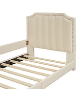 Slickblue Twin Size Upholstered Daybed with Classic Stripe Headboard