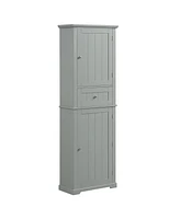 Slickblue Tall Grey Bathroom Storage Cabinet Freestanding Mdf with Painted Finish, Drawer & Adjustable Shelf