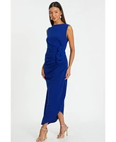 Quiz Women's Scuba Crepe Round Neck Maxi Dress with Corsage Detail