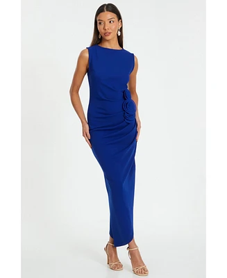 Quiz Women's Scuba Crepe Round Neck Maxi Dress with Corsage Detail