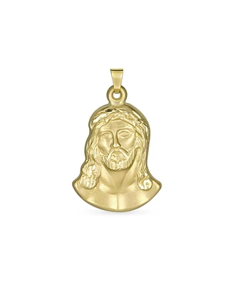 Bling Jewelry Matt & Shiny Yellow 14K Gold Religious Metal Protection Medallion Face of Jesus Christ Head Pendant Necklace For Men Women No Chain