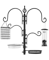 Best Choice Products 91in 4-Hook Bird Feeding Station, Steel Multi-Feeder Stand w/ 2 Feeders, Tray, Bath