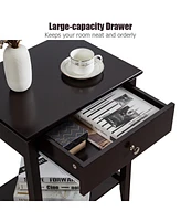 Gymax 2PCS Nightstand Sofa Side End Table Bedroom Living Room w/ Shelf Drawer
