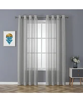 Kate Aurora 2 Piece Metallic Shimmer Chic Striped Flax Styled Sheer Grommet Top Curtains - Gold