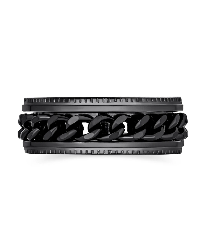 Bling Jewelry Black Rope Chain Cable Mens Black Spinner Fidget Ring For Men Stainless Steel 8MM Wide