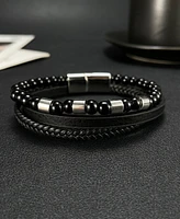 Rhona Sutton Black Leather Beaded Stainless Steel Bracelet
