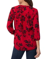 Jones New York Petite Floral Print Blouson-Sleeve V-Neck Blouse