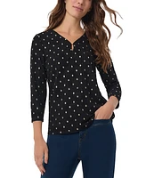 Jones New York Petite Printed Textured Keyhole 3/4-Sleeve Top