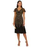 Adrianna Papell Women's V-Neck Beaded Mesh Midi Dress