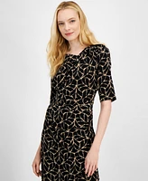 Connected Women's Printed Asymmetric Elbow-Sleeve Sheath Dress