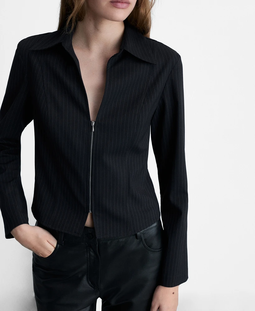 Mango Women's Zipper Pinstripe Shirt