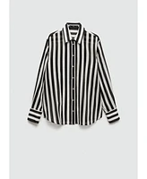 Mango Women's Semi-Transparent Striped Cotton Shirt