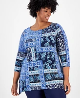 Jm Collection Plus Size Printed Swing Jacquard Top, Created for Macy's