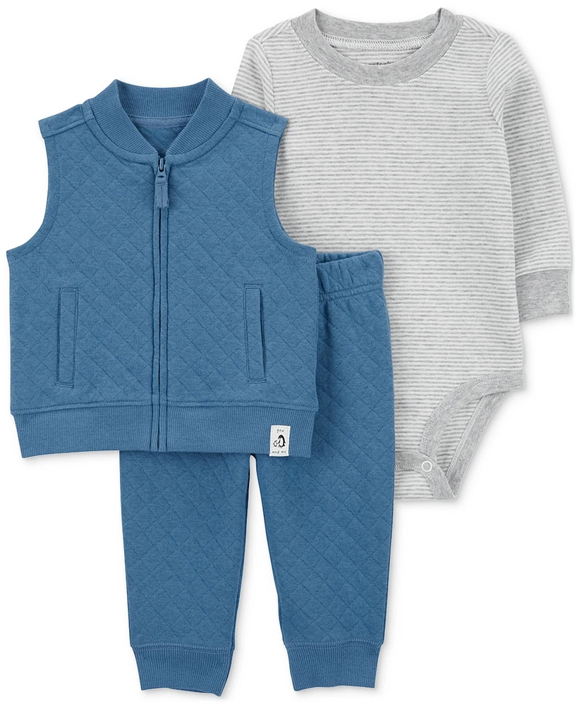 Carter's Baby Boys Quilted Little Vest, Striped Bodysuit & Pants, 3-Piece Set