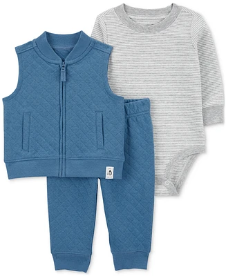 Carter's Baby Boys Quilted Little Vest, Striped Bodysuit & Pants, 3-Piece Set