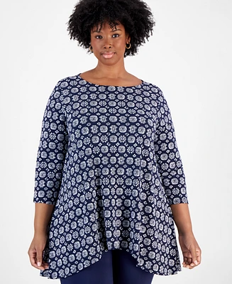 Jm Collection Plus Geo-Print Swing Top, Created for Macy's