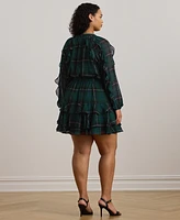 Lauren Ralph Plus Ruffled Plaid Fit & Flare Dress