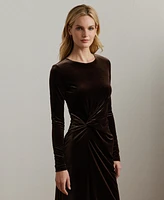 Lauren Ralph Women's Twist-Front Velvet Long-Sleeve Dress