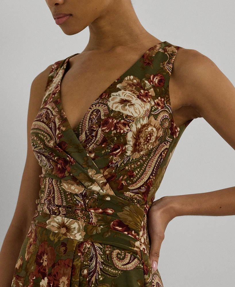 Lauren Ralph Women's Floral Jersey Sleeveless Surplice Dress